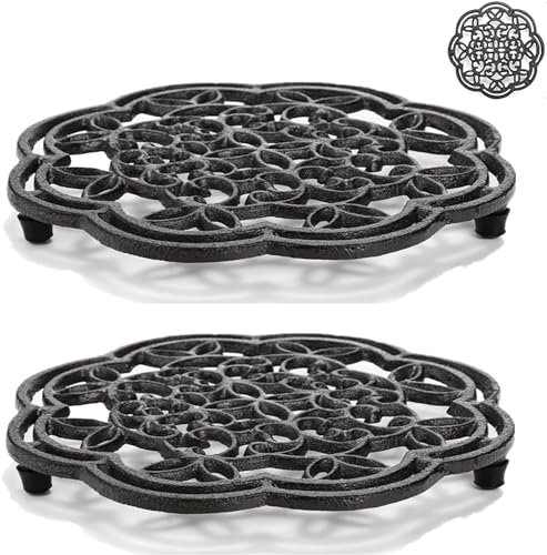 Yopay 2 Pack Cast Iron Trivet Heavy Duty with Rubber