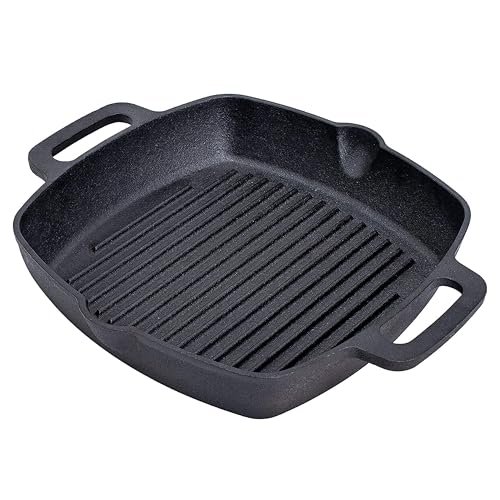 Bruntmor 10 Inch Square Cast Iron Grill Pan with Handles
