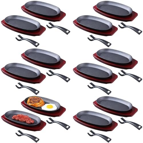 Mifoci 12 Pcs Oval Cast Iron Fajita Skillet Set