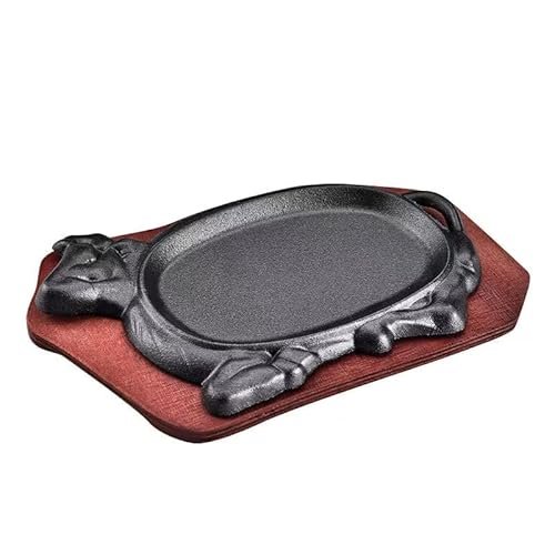 YYJINGYOU Cattle Cast Iron Steak Fajita Plate with Wood...