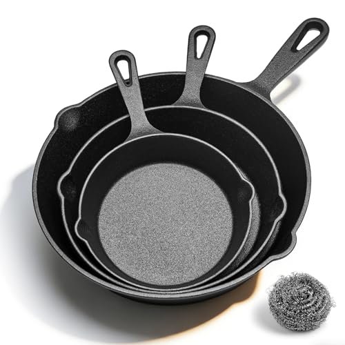 WANGYUANJI Cast Iron Skillet Set - 3-Piece Uncoated Raw Iron