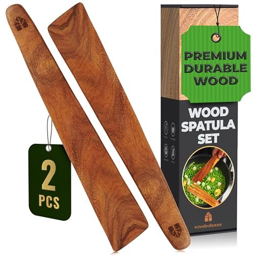 Wooden Spatula for Cooking Set of 2-12 Inch Teak Utensils