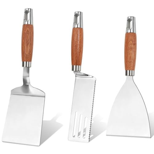 Stainless Steel Spatula Set of 3, Metal Kitchen Tools with