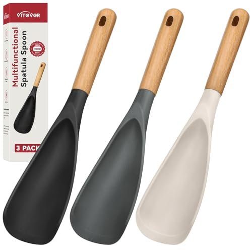 3 PACK Cooking Spatula Spoon for Nonstick Cookware with Wood