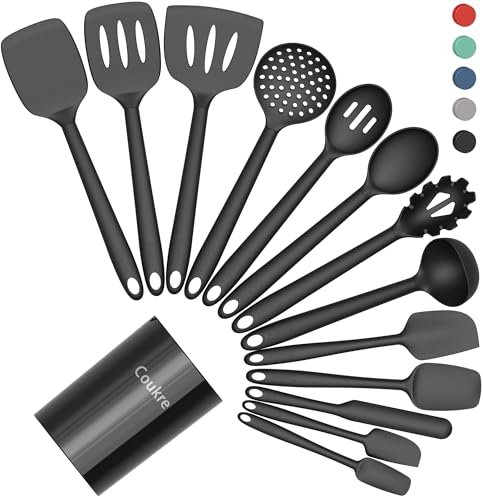 Coukre Silicone Kitchen Cooking Utensils Set with Holder,...