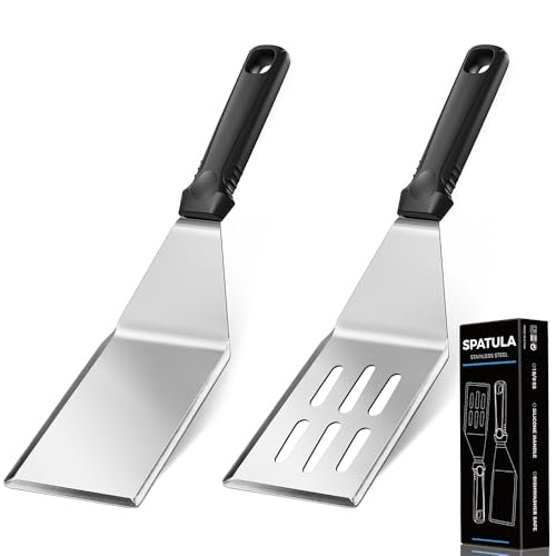 11.8-in 18/0 Stainless Steel Spatulas, Silicone Non-slip...