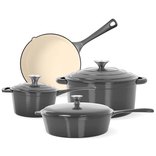Kitchen Academy 7Pcs Enameled Cast Iron Cookware Set in Grey