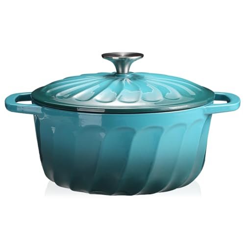 Enameled Cast Iron Dutch Oven with Lid, 3-Quart Blue-Green...