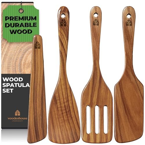 Wooden Spatula for Cooking - Natural Teak Wood Utensil Set