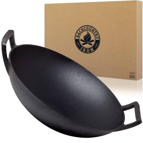 Backcountry Iron 14 inch Cast Iron Wok with Flat Base
