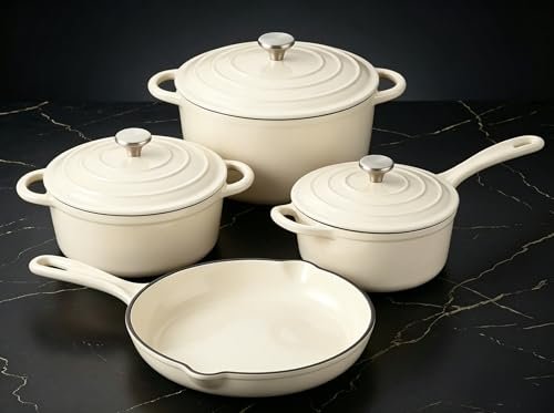 QuliMetal Nonstick Enameled Cast Iron Cookware Set, 7-Piece...