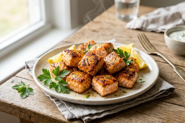 air fryer salmon bites recipe perfectly cooked and seasoned