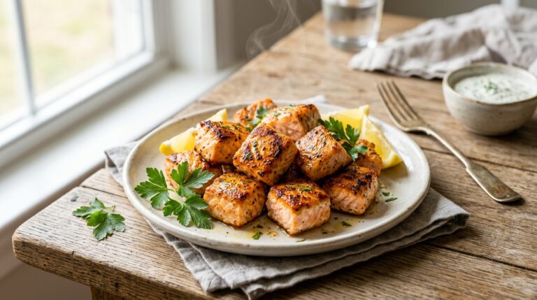 air fryer salmon bites recipe perfectly cooked and seasoned