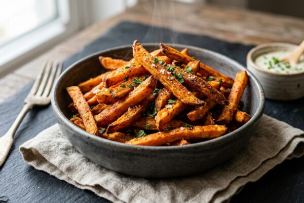 sweet potato fries recipe airfryer served hot and crispy