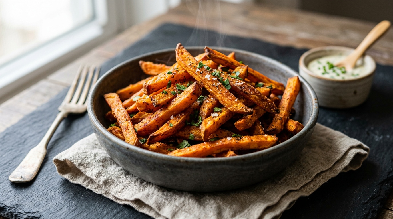 sweet potato fries recipe airfryer served hot and crispy