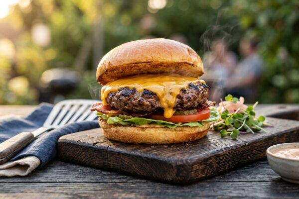 bbq burger recipes grill showing juicy grilled cheeseburger with char marks