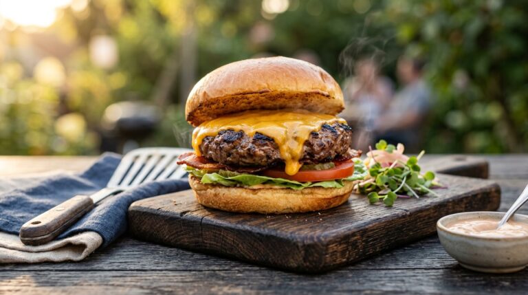 bbq burger recipes grill showing juicy grilled cheeseburger with char marks