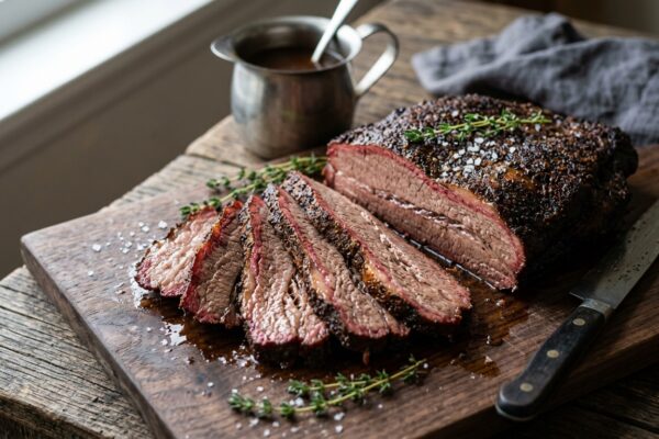 beef brisket recipe oven slice showing tender meat texture