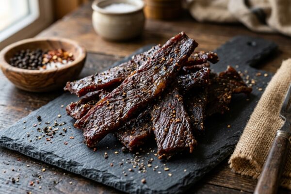 beef jerky in dehydrator recipes finished and plated