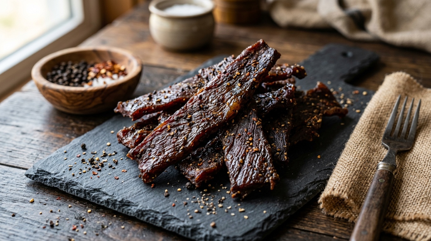 beef jerky in dehydrator recipes finished and plated