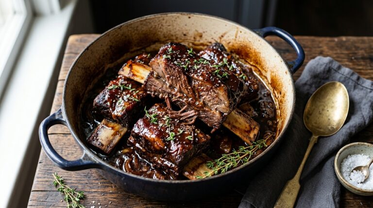 beef short ribs recipe oven in a dutch oven with glaze