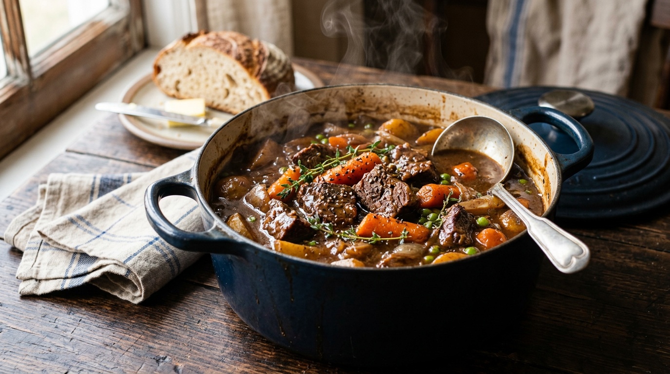 beef stew recipe stove top featuring tender chuck roast