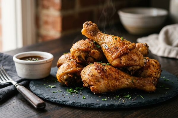 air fryer chicken drumsticks recipe with crispy skin and spices