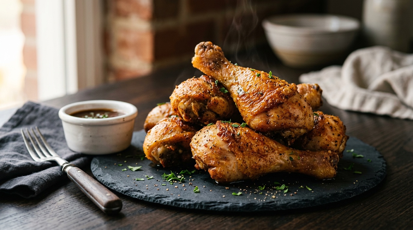 air fryer chicken drumsticks recipe with crispy skin and spices