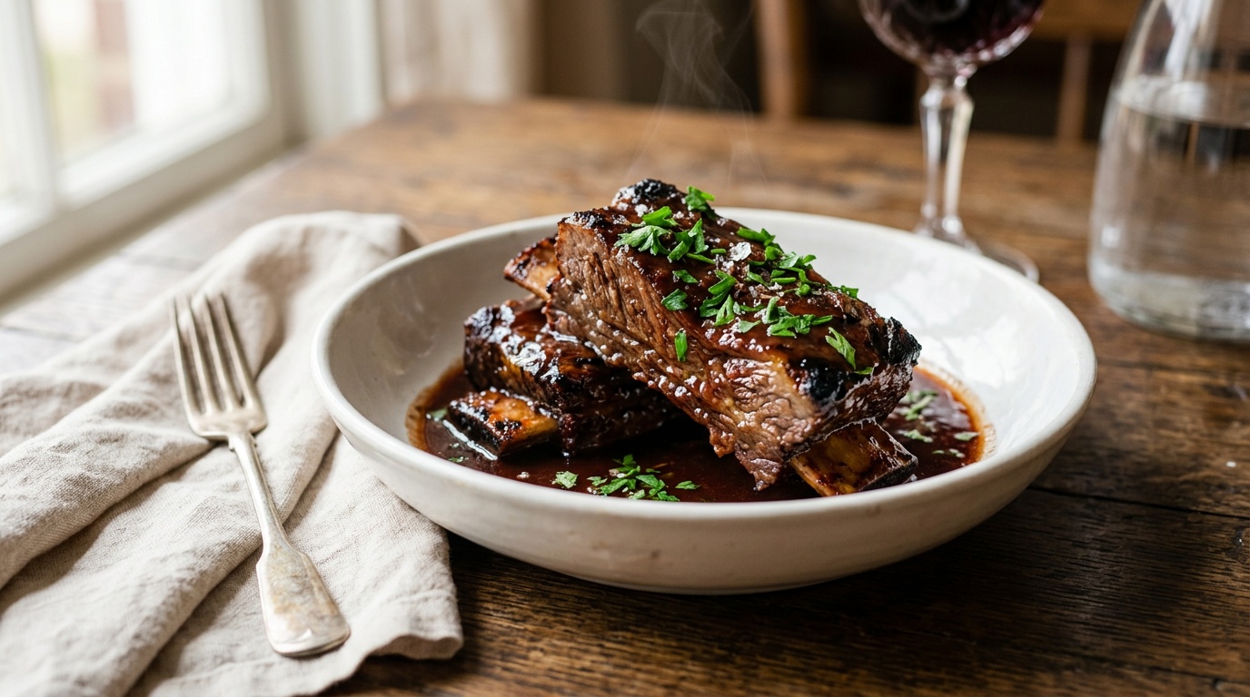 boneless beef short ribs recipe with glossy red wine glaze