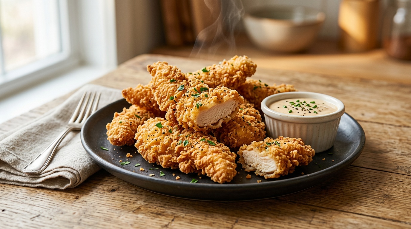 air fryer chicken tenders recipe served on a dark plate