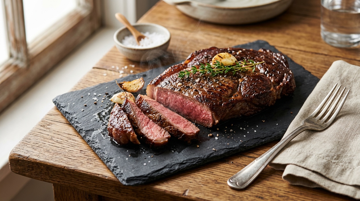 chuck eye steak recipe showing golden crust and tender interior