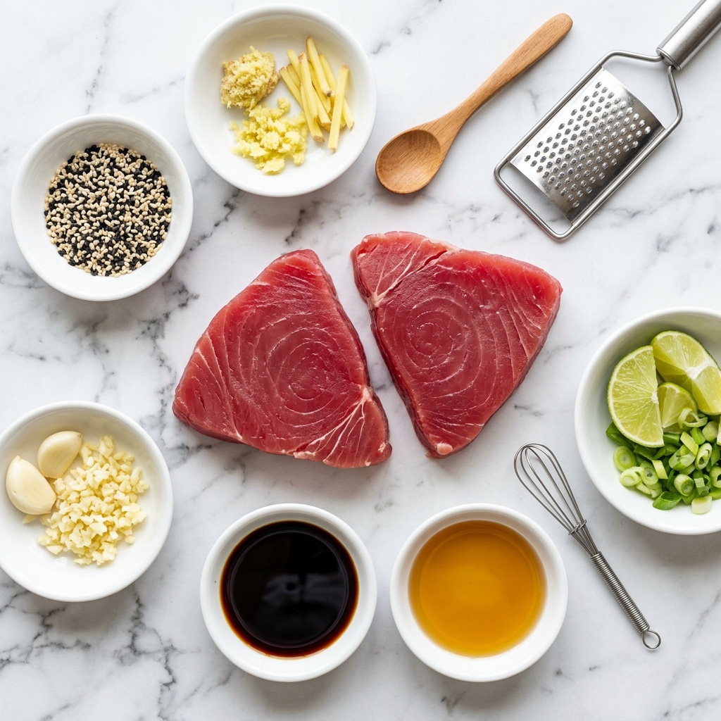 ahi tuna steak recipe ingredients including fresh tuna and sesame