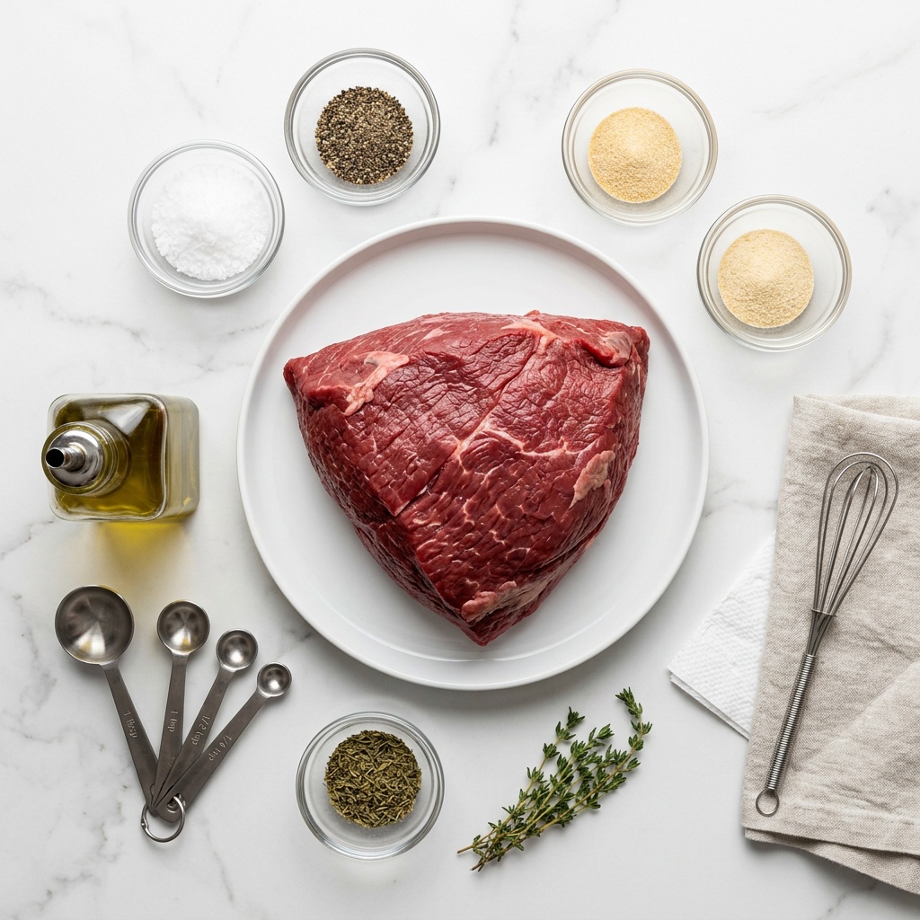 beef sirloin tip roast recipe ingredients laid out flat