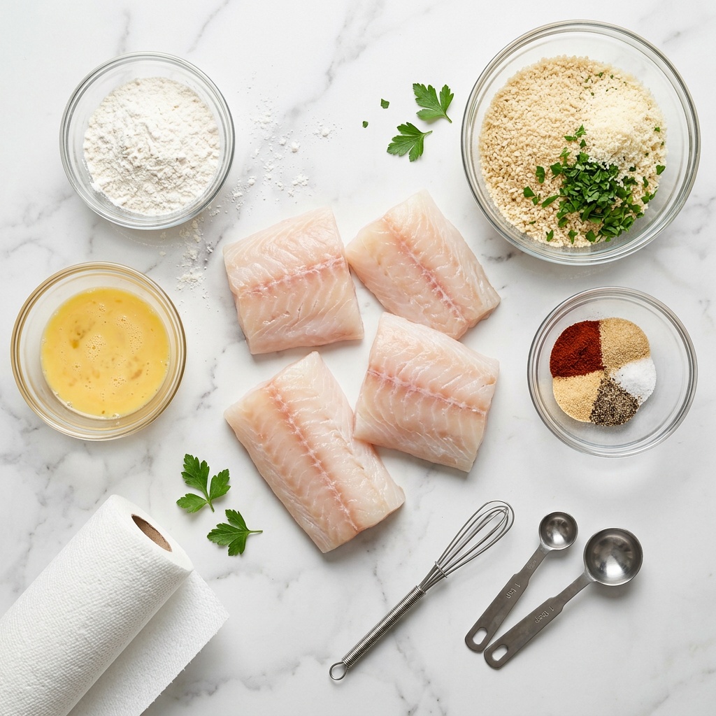 air fryer fish recipes ingredients laid out on a marble counter