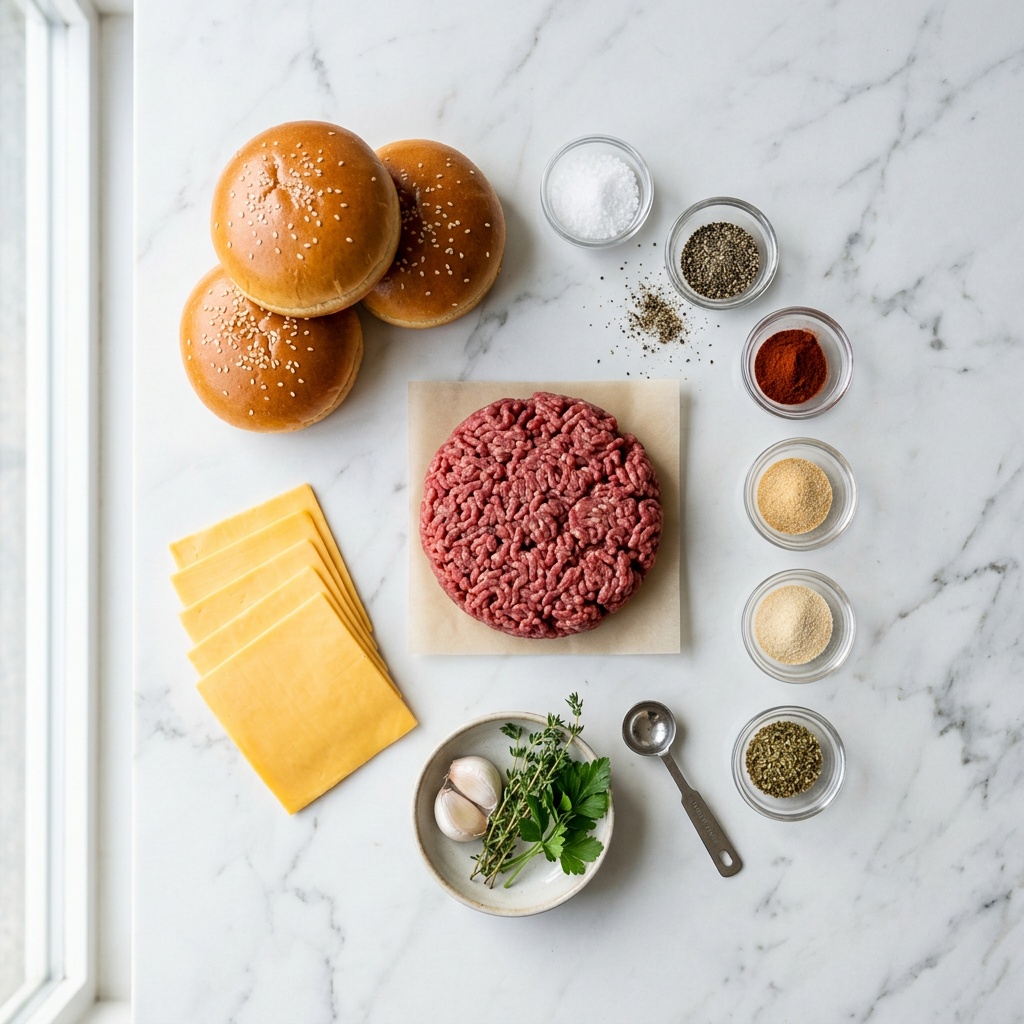 ingredients for air fryer hamburger recipes raw beef and buns
