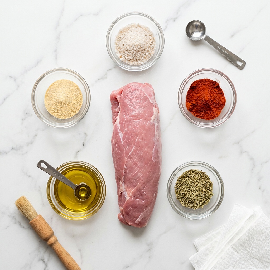 ingredients for air fryer pork tenderloin recipe flat lay