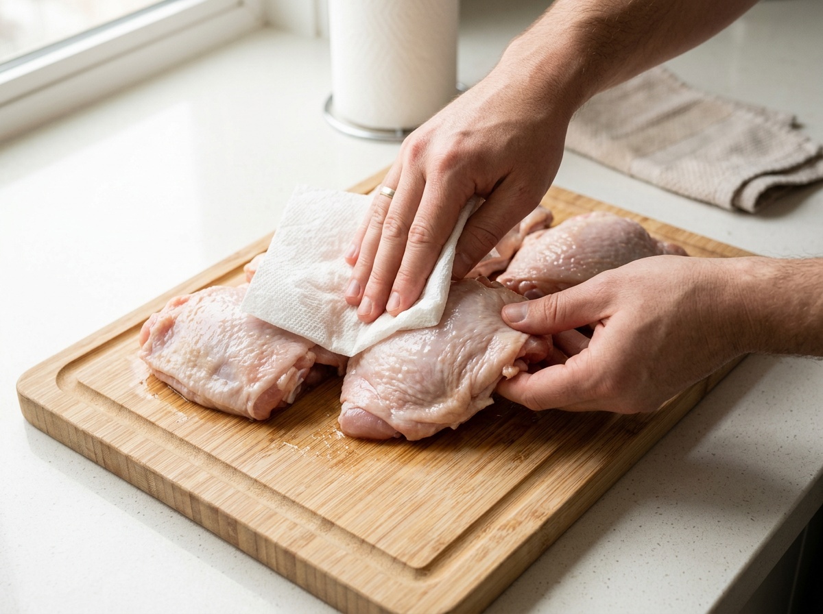 healthy air fryer recipes drying chicken thighs with towel