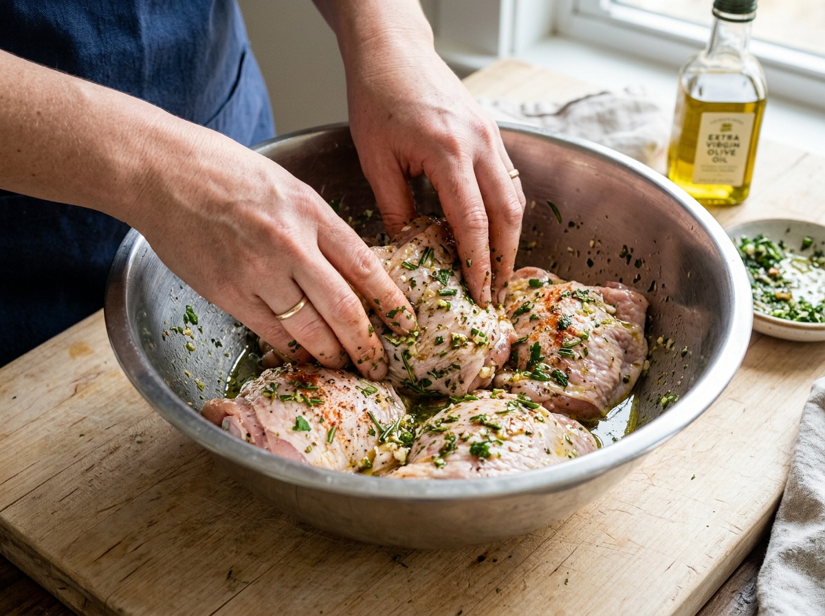 prepping chicken for ninja air fryer recipes in a bowl