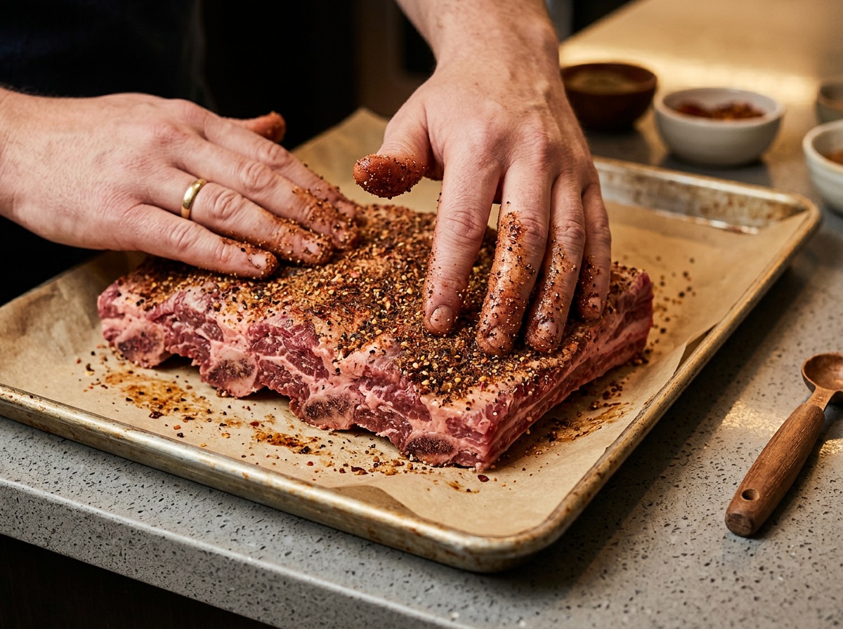 beef ribs recipe oven spice rub application