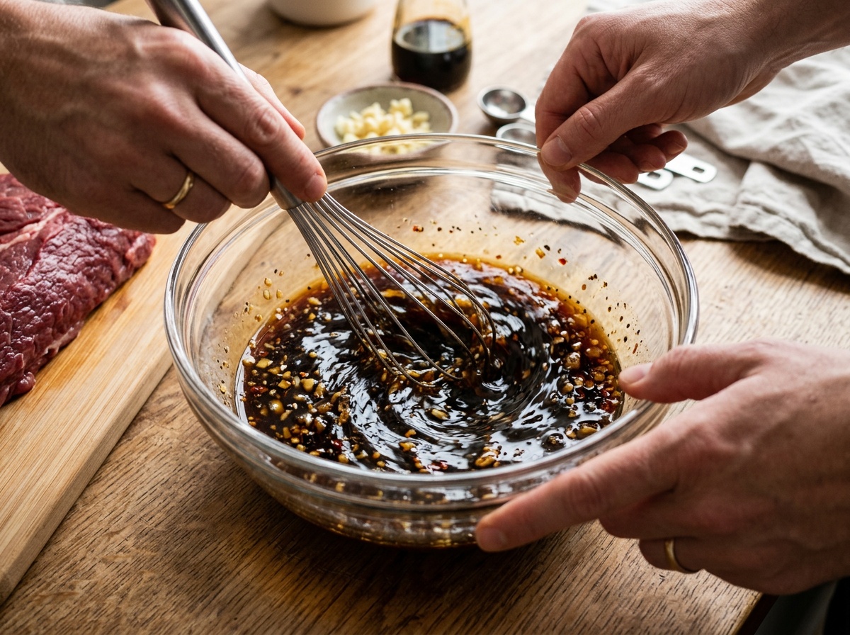 beef sirloin tip steak recipes — whisking marinade ingredients