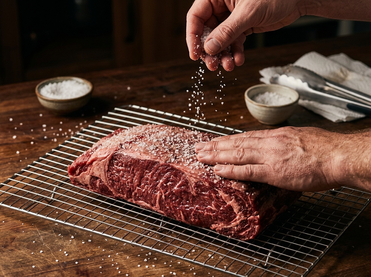 beef striploin roast recipe seasoning step with salt