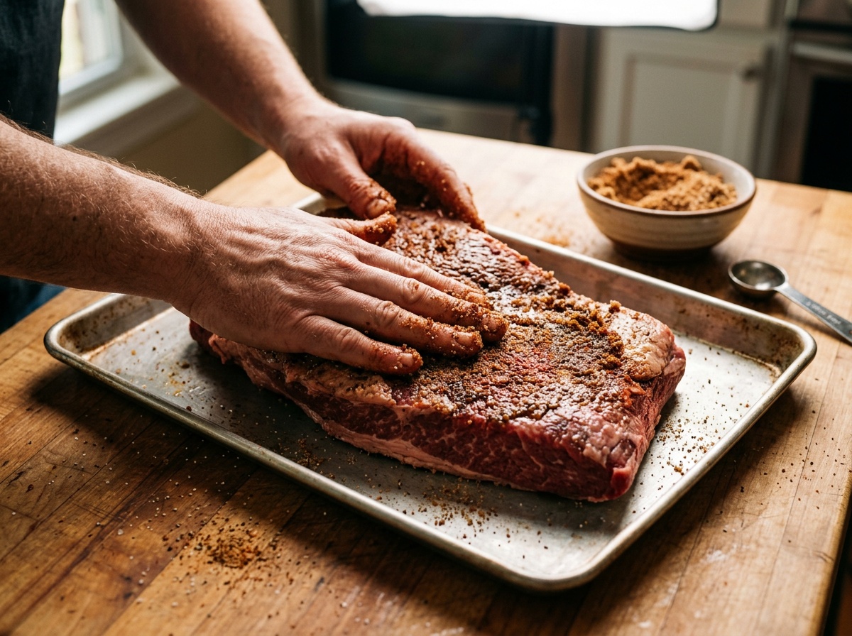 rubbing spices on corned beef for oven recipes.