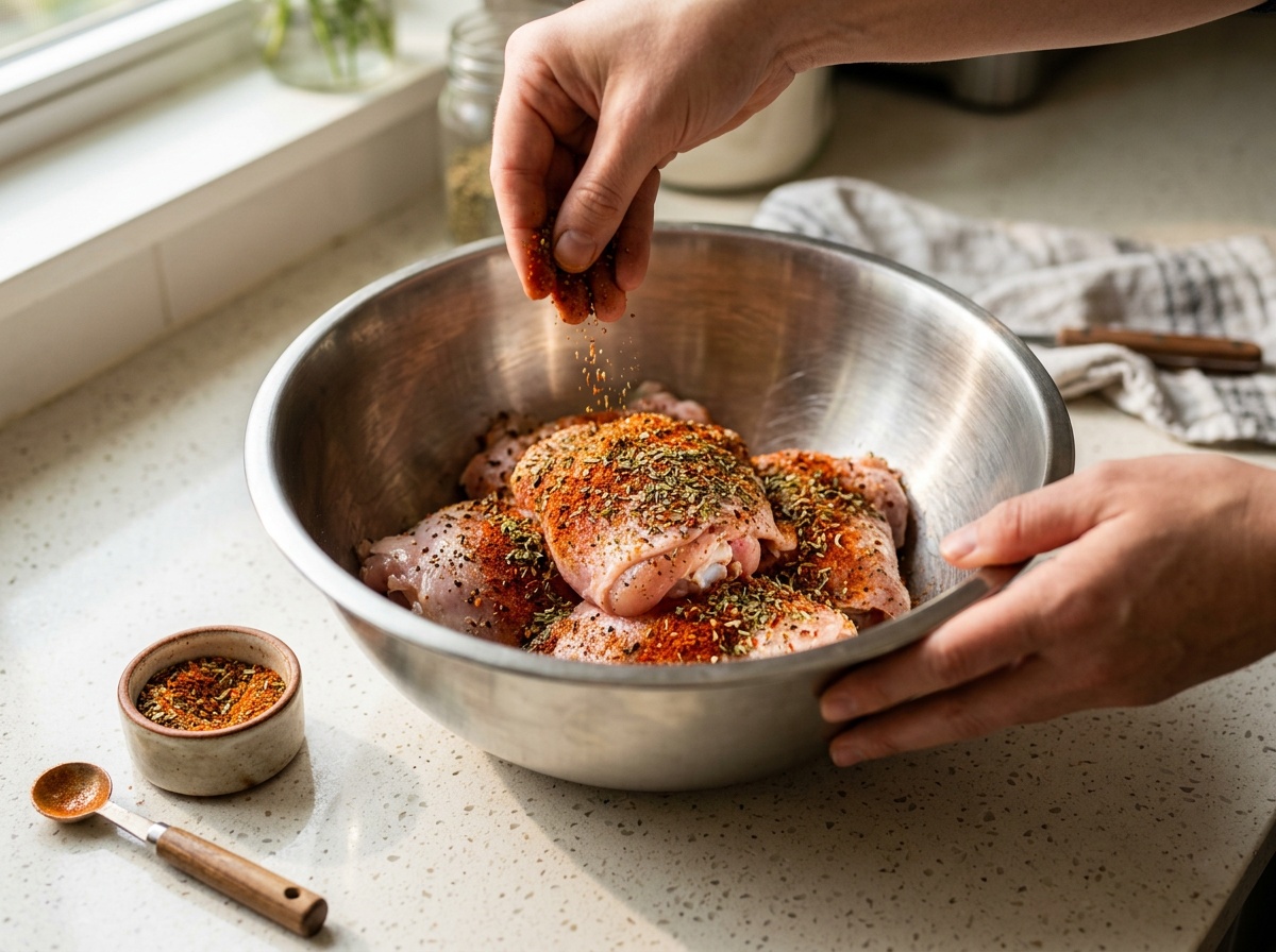 healthy air fryer recipes seasoning chicken thighs with herbs
