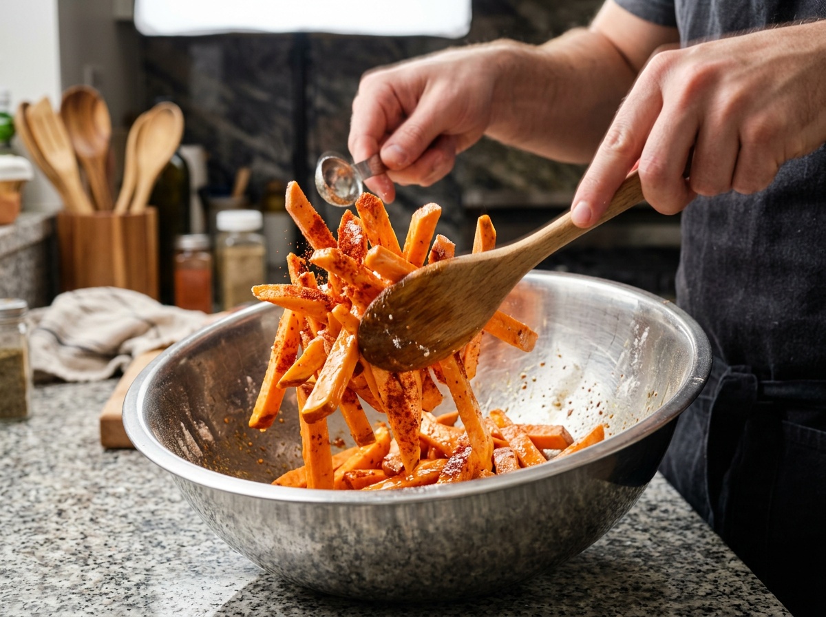 seasoning sweet potato fries before air frying