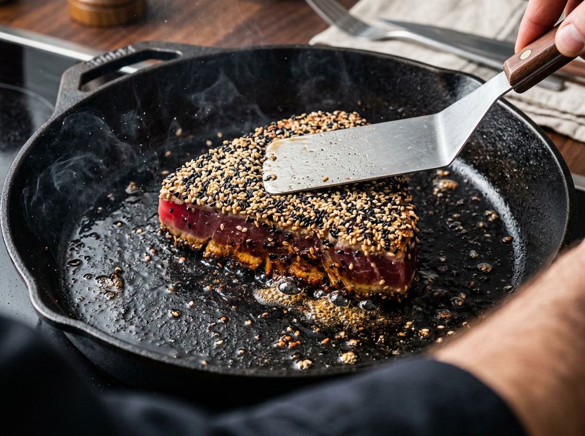 how to cook ahi tuna in a hot skillet