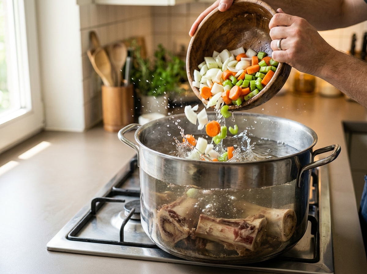 preparing aromatics for beef bone broth recipe