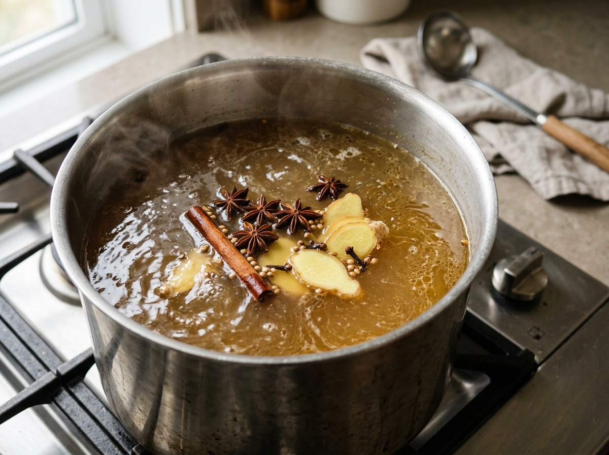 beef noodle soup recipe broth simmering with star anise
