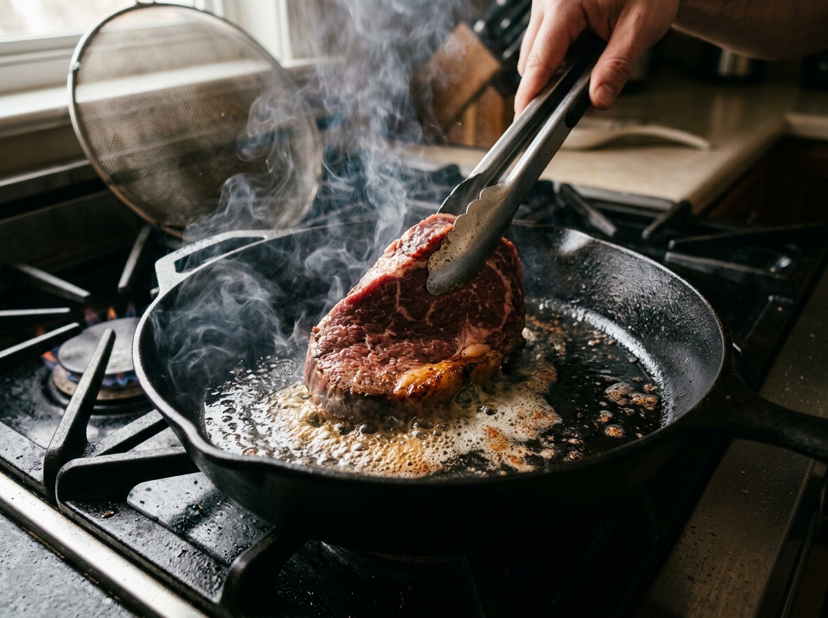 beef sirloin tip steak recipes — searing steak in pan
