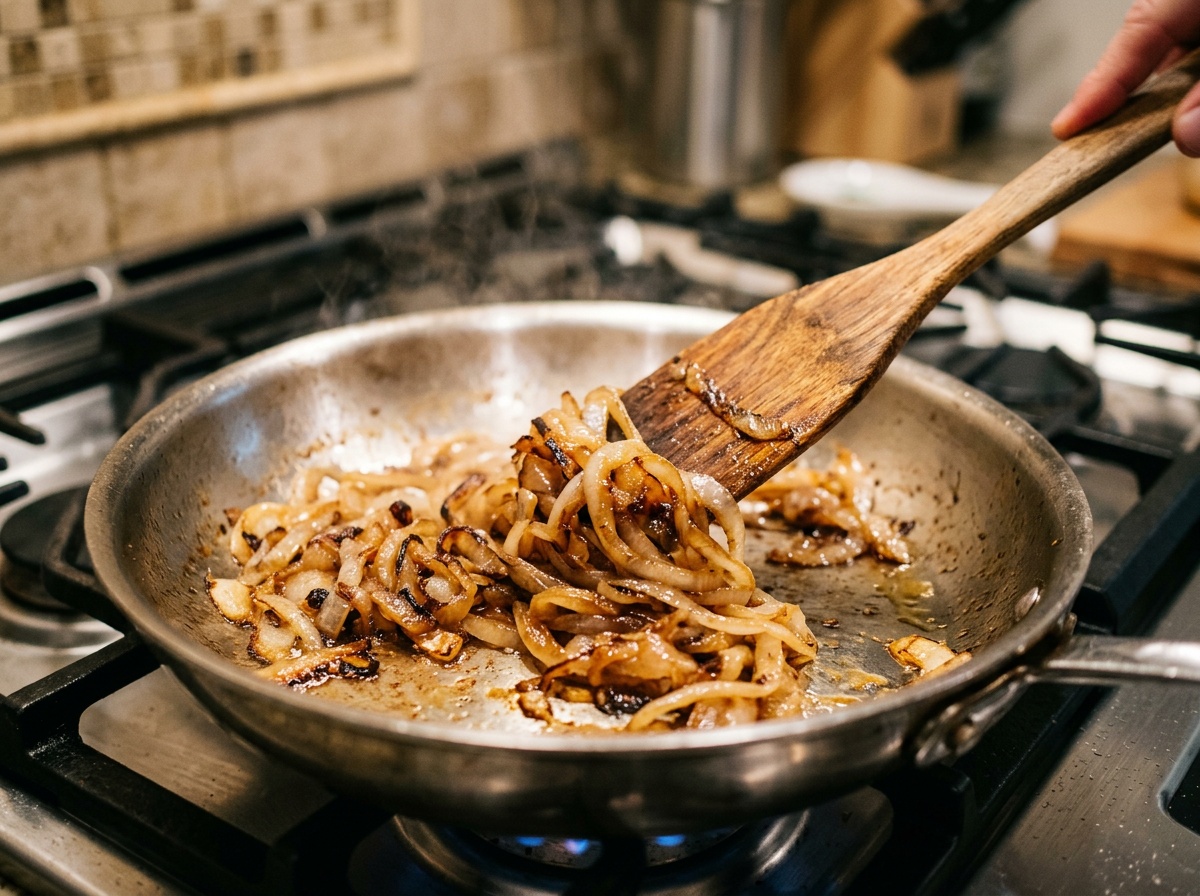caramelizing onions for beef steak sandwich recipe