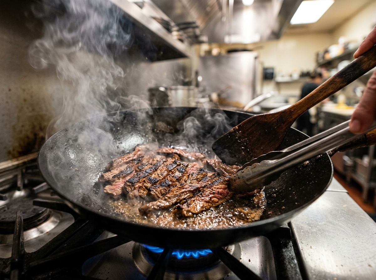 searing beef in a wok for beef stir fry recipes